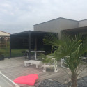 Pergola bioclimatique aluminium anthracite 10,80m² + rideau gris - HABRITA