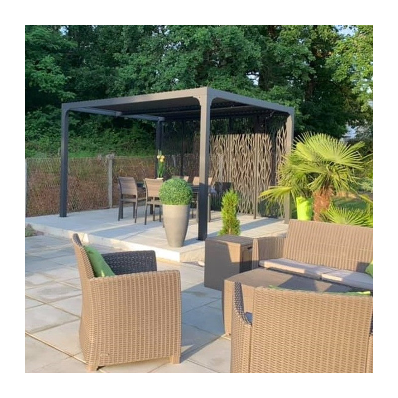 Pergola bioclimatique aluminium anthracite 10,80m² + 5 panneaux moucharabieh - HABRITA