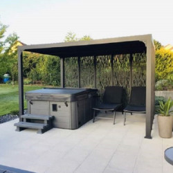 Pergola bioclimatique aluminium anthracite 10,80m² + panneaux moucharabieh - HABRITA