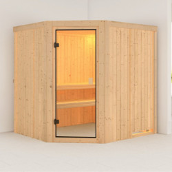 Sauna traditionnel d'angle BODO Woodfeeling 5 à 6 places 68mm KARIBU