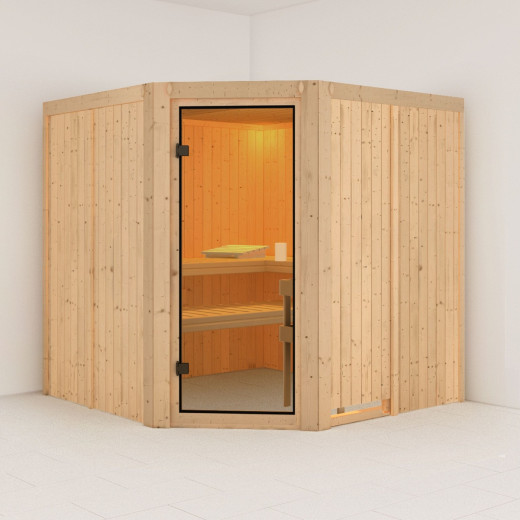 Sauna traditionnel d'angle KOTKA Woodfeeling 6 à 8 places 68mm KARIBU
