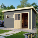 Sauna extérieur SUVA 3 bois laqué gris avec vestibule 6 à 7 places 38mm - Karibu