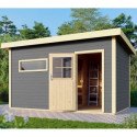 Sauna extérieur SUVA 3 bois laqué gris avec vestibule 6 à 7 places 38mm Woodfeeling KARIBU