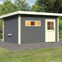 Sauna extérieur SUVA 3 bois laqué gris avec vestibule 6 à 7 places 38mm Woodfeeling KARIBU
