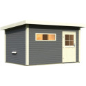Sauna extérieur SUVA 3 bois laqué gris avec vestibule 6 à 7 places 38mm Woodfeeling KARIBU