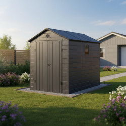 Abri de jardin en résine anthracite 5,32m² + kit de fondation - JOBU
