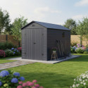 Abri de jardin en résine anthracite 6,99m² + kit de fondation - JOBU