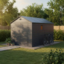 Abri de jardin en résine anthracite 8,90m² + kit de fondation - JOBU
