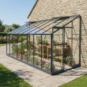 Serre adossée Prima 9,63m² en aluminium anthracite et verre trempé 4mm - Green Protect