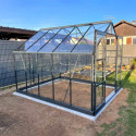 Serre de jardin Prima 7,42m² en aluminium anthracite et verre trempé 4mm - Green Protect