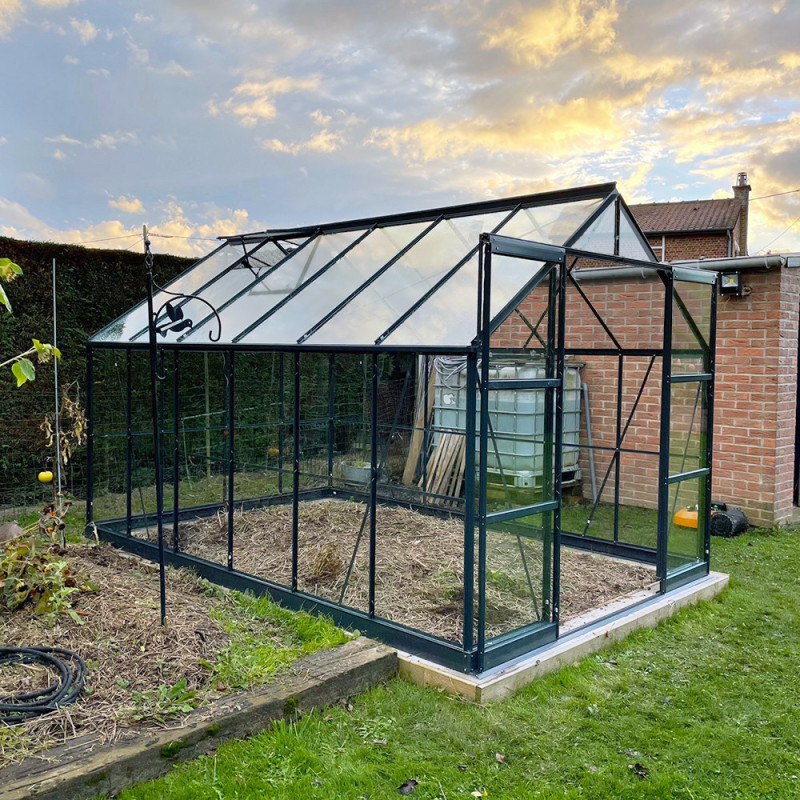 Serre de jardin 8,88m² en aluminium anthracite et verre trempé 4mm - Green Protect
