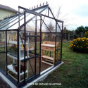 Serre de jardin 8,88m² en aluminium anthracite et verre trempé 4mm - Green Protect