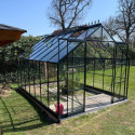 Serre de jardin 12,84m² en aluminium anthracite et verre trempé 4mm - Green Protect