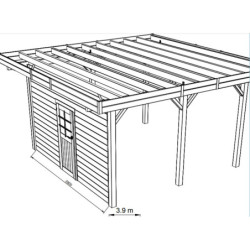 Paroi frontale avec porte simple centrée 390x245cm pour carport modulable en bois traité autoclave - SOLID
