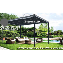 Tonnelle Couv’Terrasse® E Store 3x3m en aluminium laqué gris et polycarbonate 8mm - Chalet et Jardin