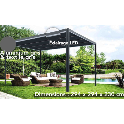 Tonnelle Couv’Terrasse® E Store 3x3m en aluminium laqué gris et polycarbonate 8mm - Chalet et Jardin