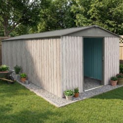 Abri de jardin métal 13,6m² WoodTouch beige  + kit d'ancrage X-METAL