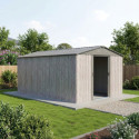 Abri de jardin métal 11m² WoodTouch beige  + kit d'ancrage X-METAL