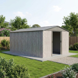 Abri de jardin métal 11m² WoodTouch beige  + kit d'ancrage X-METAL