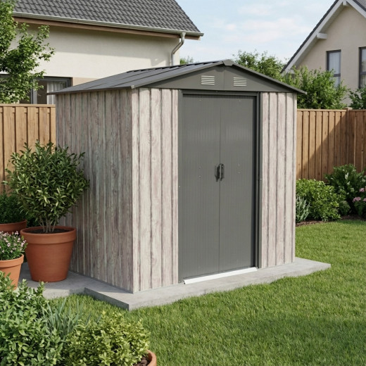 Abri de jardin métal 2,54m² WoodTouch beige  + kit d'ancrage X-METAL