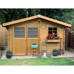 Abri de jardin en bois traité autoclave 28mm Chimay porte double 10,67m² - SOLID
