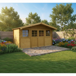 Abri de jardin en bois traité autoclave 28mm Dole porte double 11,56m² - SOLID