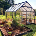 Serre Carvi Merkur 8,10m² en aluminium laqué gris et verre trempé 3mm + embase incluse - Natura Lams