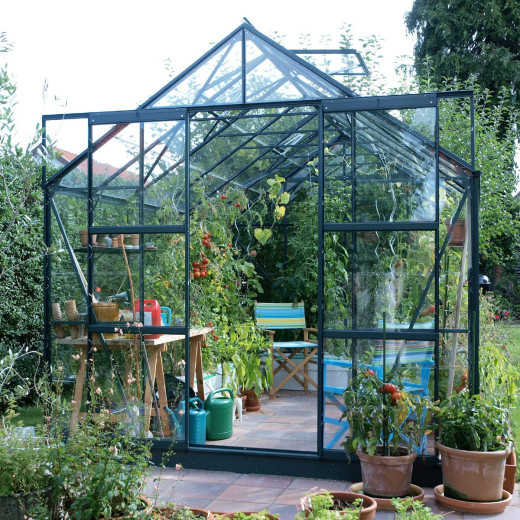 Serre Laurus Uranus 8,25m² en aluminium laqué vert et verre trempé 3mm + embase incluse - Natura Lams
