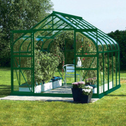 Serre Aloé Diana 8,10m² en aluminium laqué vert et verre trempé 3mm + embase incluse - Natura Lams