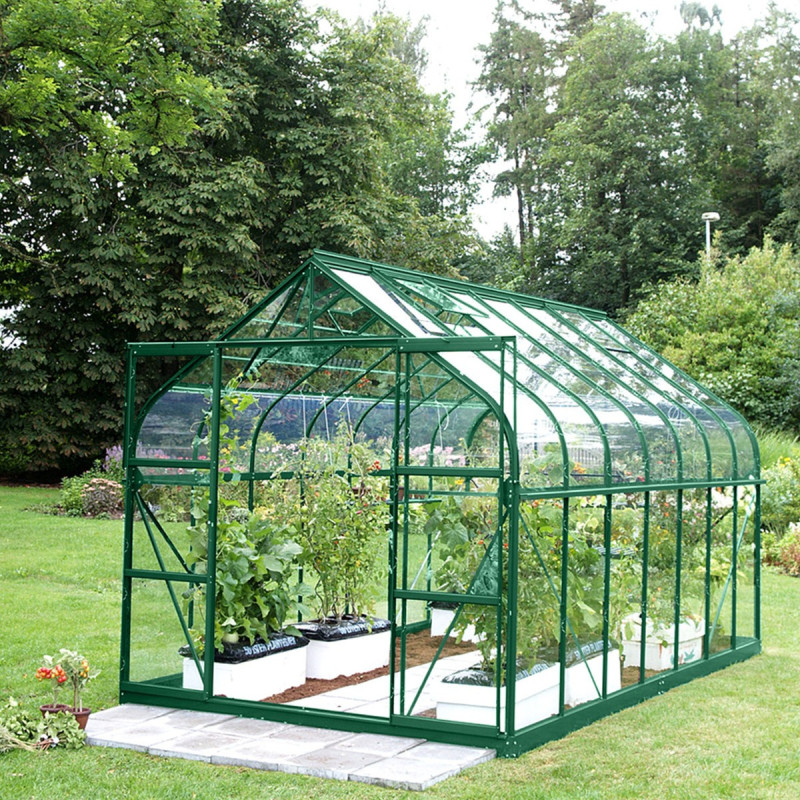 Serre Aloé Diana 11,30m² en aluminium laqué vert et verre trempé 3mm + embase incluse - Natura Lams