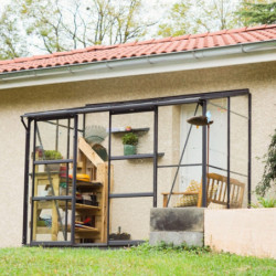 Serre Melissa Ida 3,30m² en aluminium laqué gris et verre trempé 3mm + embase incluse – Natura Lams