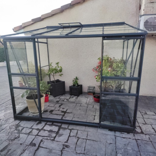 Serre Melissa Ida 4,9m² en aluminium laqué gris et verre trempé 3mm + embase incluse – Natura Lams
