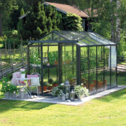 Serre de jardin ESSENTIA 8,97m² en aluminium laqué et verre trempé 4mm + embase incluse - Lams