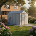 Abri de jardin en résine gris 8,90m² + kit de fondation - JOBU