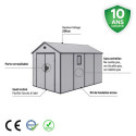 Abri de jardin en résine gris 8,90m² + kit de fondation - JOBU