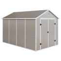 Abri de jardin en résine beige 8,90m² + kit de fondation - JOBU