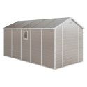 Abri de jardin en résine beige 11m² + kit de fondation - JOBU