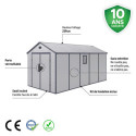 Abri de jardin en résine gris 11m² + kit de fondation - JOBU