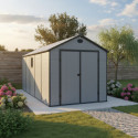 Abri de jardin en résine gris 11m² + kit de fondation - JOBU
