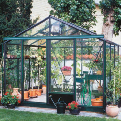 Serre de jardin ESSENTIA 11,75m² en aluminium laqué et verre trempé 4mm + embase incluse - Lams
