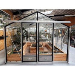 Serre de jardin ESSENTIA 16,40m² en aluminium laqué et verre trempé 4mm + embase incluse - Lams