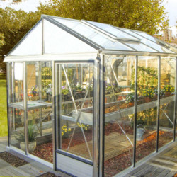 Serre de jardin LUXIA 7,3m² en aluminium naturel et verre trempé 4mm + embase incluse - Lams