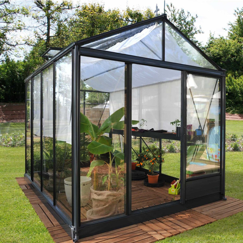 Serre de jardin LUXIA 7,3m² en aluminium laqué et verre trempé 4mm + embase incluse - Lams