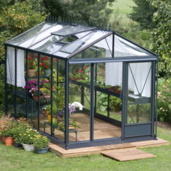 Serre de jardin LUXIA 12,50m² en aluminium laqué et verre trempé 4mm + embase incluse - Lams