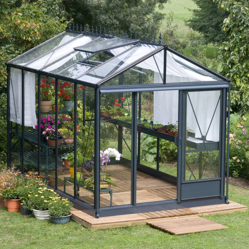 Serre de jardin LUXIA 12,50m² en aluminium laqué et verre trempé 4mm + embase incluse - Lams