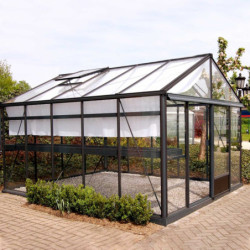 Serre de jardin LUXIA 11,80m² en aluminium laqué et verre trempé 4mm + embase incluse - Lams