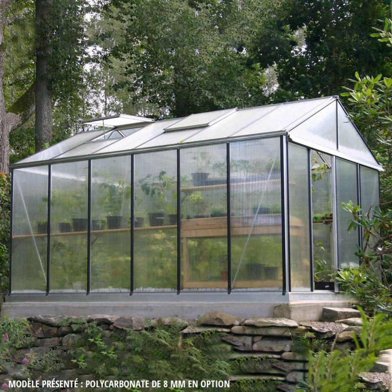 Serre de jardin LUXIA 14,10m² en aluminium naturel et verre trempé 4mm + embase incluse - Lams