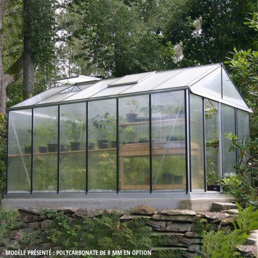 Serre de jardin LUXIA 14,10m² en aluminium naturel et verre trempé 4mm + embase incluse - Lams
