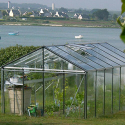 Serre de jardin LUXIA 16,40m² en aluminium naturel et verre trempé 4mm + embase incluse - Lams