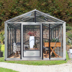 Serre de jardin SUPRA 14,40m² en aluminium naturel et verre trempé 4mm + embase incluse - Lams